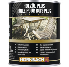 Pot d'huile pour bois Plus Hornbach pour meubles de jardin en bois avec logo Hornbach.