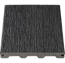 Lame de terrasse en bois composite avec surface structurée et profilé alvéolaire