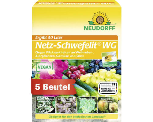 Neudorff Netz Schwefelit WG contre les maladies fongiques pour vignes, légumes, fruits et plantes ornementales, paquet de 5 sachets, 30 litres.