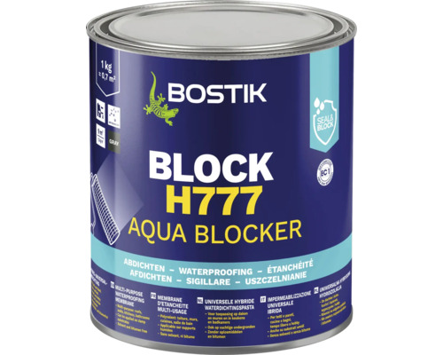 Pâte d'étanchéité Bostik Block H777 Aqua Blocker, pot de 1 kilogramme pour l'étanchéité universelle des toits, murs et pièces humides.