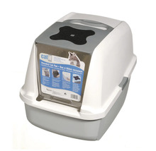 Catit Katzentoilette mit Haube, Schwingtür und Aktivkohlefilter für eine geruchsarme Reinigung.