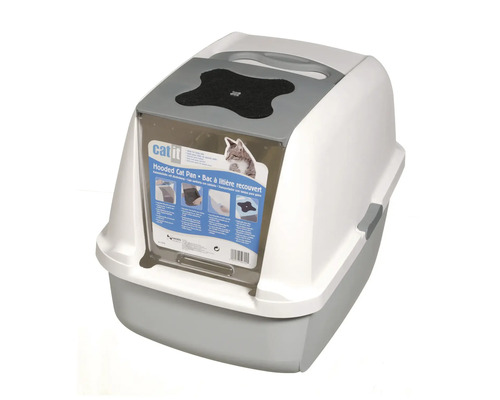 Catit Katzentoilette mit Haube, Schwingtür und Aktivkohlefilter für eine geruchsarme Reinigung.