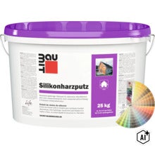 Enduit de résine de silicone Baumit seau de 25 kilogrammes pour surfaces murales extérieures décoratives (Image AI modified or generated)