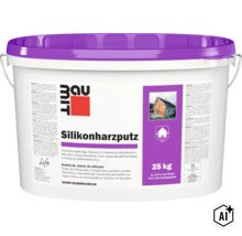 Enduit de résine de silicone Baumit 25 kg, enduit de finition prêt à l emploi pour surfaces murales décoratives, très hydrofuge et perméable. (Image AI modified or generated)
