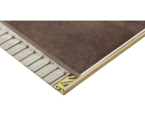 Abschlussprofil Durosol DSM 150 Messing 250 cm Fliese mit Fliesenschiene und Fliesenkleber