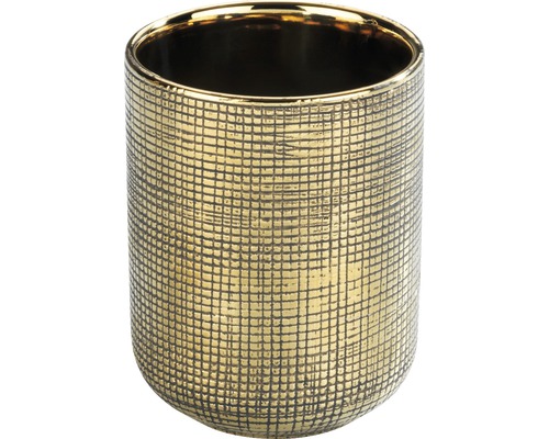 Zahnputzbecher Wenko Rivara gold matt 24400100 Goldfarbener Übertopf mit Gittermuster