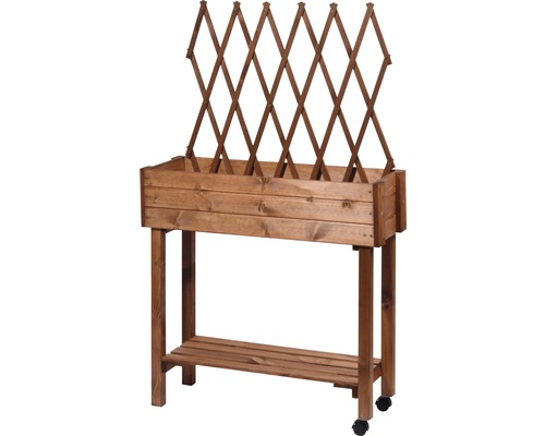 Jardinière sur pieds en bois avec treillis et étagère de rangement