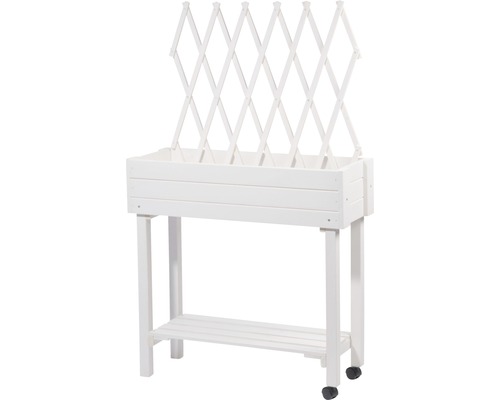 Jardinière sur pieds en bois avec treillis et étagère