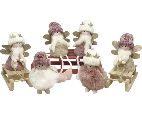 Dekorative Elfenfiguren mit Mützen und Schlitten für die Weihnachtszeit