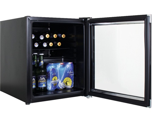 Getränkekühlschrank mit Glasfront und verschiedenen Getränken