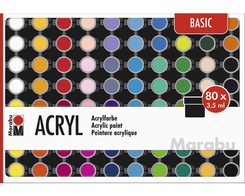 Jeu de peintures acryliques Marabu Basic 80 x 3,5 ml Marabu Set de peintures acryliques avec 80 couleurs de 3,5 ml