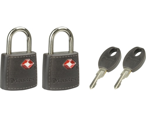 MasterLock Vorhängeschloss 4695EURTAST TSA verschiedene Farben 23 mm 2 Stück Zwei Master Vorhängeschlösser mit Travel Sentry Symbol und Schlüssel