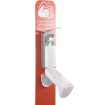 Wandmontierter Händedesinfektionsmittelspender mit Hinweisschild