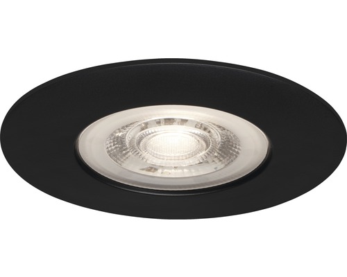 Spot encastrable au plafond avec cache rond noir et lampe LED insérée
