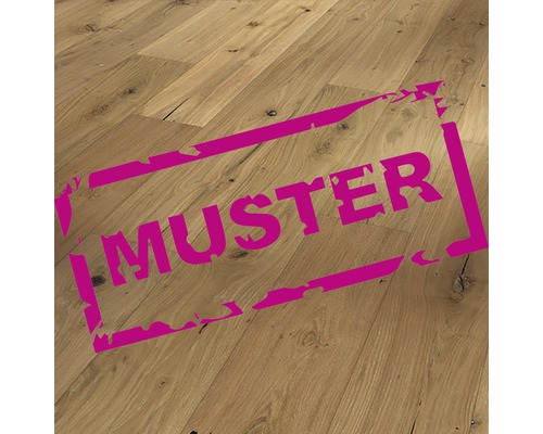 Handmuster zu Parador Parkett Trendtime 8 Limed Eiche Landhausdiele Handgehobelt 1882 x 190 x 14 mm Holzfußboden mit dem Schriftzug Muster