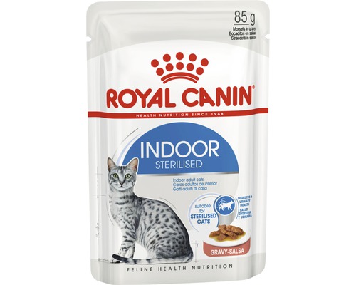 Pâtée pour chats ROYAL CANIN Indoor Sterilised en sauce 85 g Aliment pour chat Royal Canin Indoor Sterilised en sachet de 85 grammes