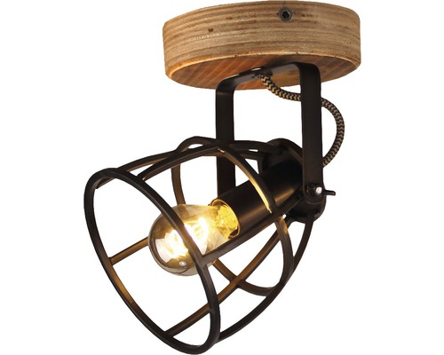 Plafonnier avec socle en bois et cage métallique