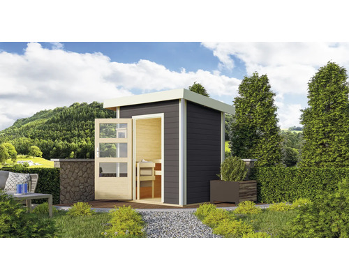Saunahaus Karibu Opal 1 inkl.9kW Bio Ofen u.ext.Steuerung mit Holztüre und Klarglas terragrau/weiss Saunahaus Karibu Opal 1 inkl.9kW Bio Ofen u.ext.Steuerung mit Holztüre und Klarglas terragrau/weiss