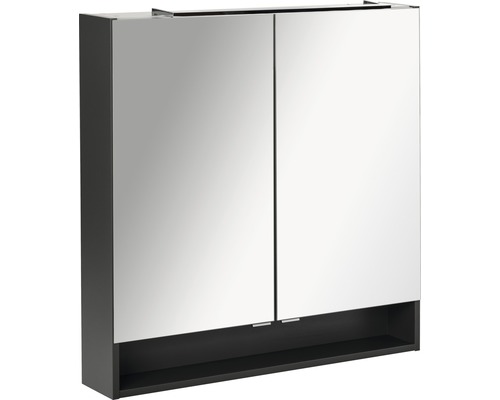 Fackelmann LED-Spiegelschrank Luna BxHxT 80 x 79.3 x 15.3 cm anthrazit matt Spiegelschrank mit zwei Türen und Ablagefläche