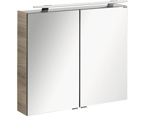 Armoire de toilette LED Fackelmann Luxor lxhxp 80 x 68 x 15.9 cm frêne commun Armoire de toilette à deux portes avec éclairage