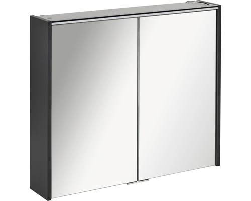 Armoire de toilette FACKELMANN Denver LED lxhxp 80x68.5x16 cm anthracite mat Armoire de toilette à deux portes pour la salle de bains