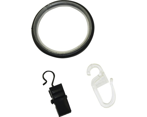 Gardinenring mit Gleiteinlage für Industrial Home schwarz Ø 25 mm 10 Stk. Gardinenring mit Faltenlegehaken und Gardinenhaken