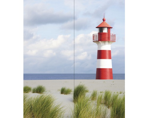 Peinture murale décorative avec phare sur une plage de sable
