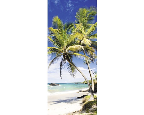 Fototapete mit Palmen am Strand unter blauem Himmel