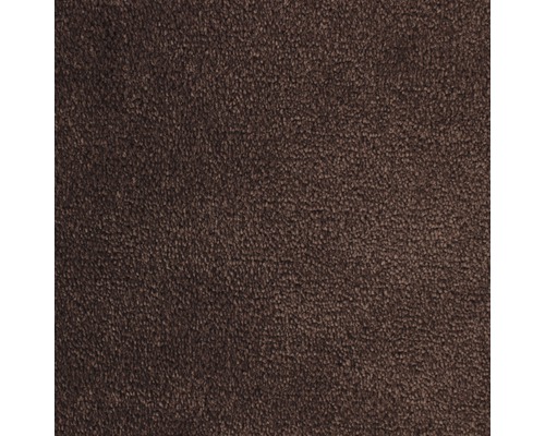 Spannteppich Velours Palma chocolate 500 cm breit (Meterware) Nahaufnahme eines braunen Teppichs mit kurzer Faser