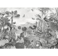 Tapete mit Tiermotiven und Dschungelillustration