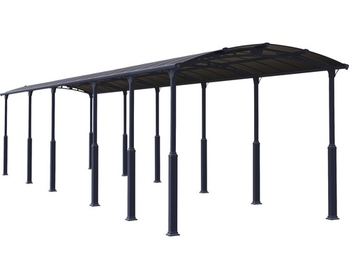 Long abri de voiture avec poteaux en acier et toit