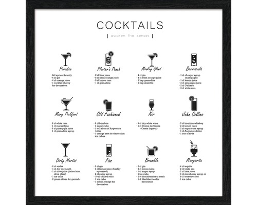 Tableau encadré Cocktails 33x33 cm