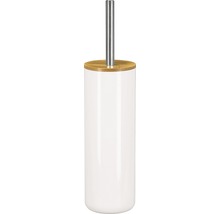 Garniture de WC blanche avec couvercle en bambou et manche en acier inoxydable