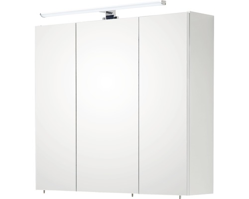 Armoire de toilette blanche avec trois portes et éclairage