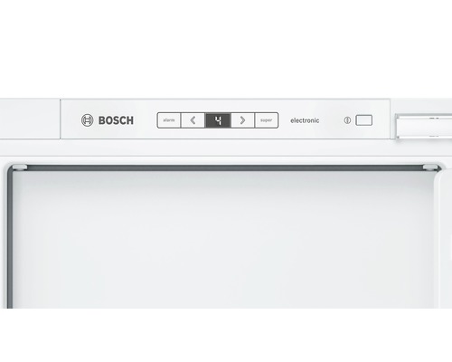 Logo Bosch, commandes d''un réfrigérateur avec alarme, affichage de la température et fonction super