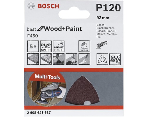 Bosch Set de feuilles abrasives P120 pour outil multifonction, adapté pour le bois et la peinture