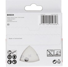 Logo Bosch. Emballage d''un papier abrasif de forme triangulaire pour ponceuses.