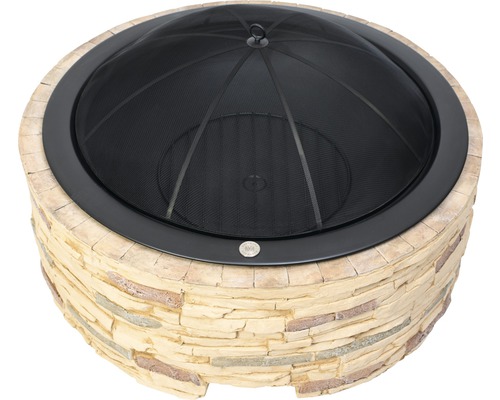 Foyer avec décor en pierre et pare-étincelles