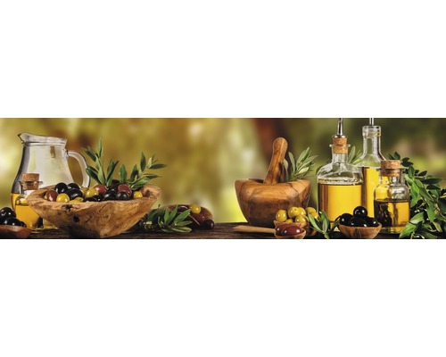 Crédence de cuisine mySpotti Splash Domenic motif olives 2200 x 600 mm SP-F1-1823