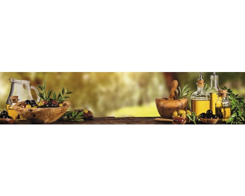 Crédence de cuisine mySpotti Splash Domenic motif olives 2800 x 600 mm SP-F2-1823