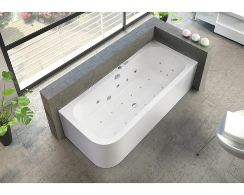 Baignoire balnéo silhouette OTTOFOND Spirit 80 x 180 cm blanc brillant 70014 Salle de bain avec baignoire rectangulaire avec fonction bain à remous en blanc