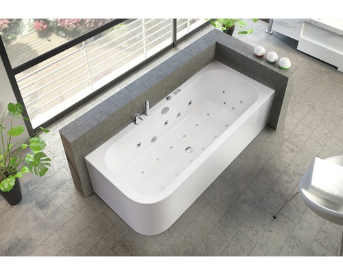 Baignoire balnéo silhouette OTTOFOND Spirit 80 x 180 cm blanc brillant 70018 Baignoire balnéo dans une salle de bain avec des plantes
