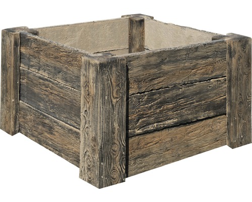 Jardinière surélevée en béton Cube Antique marron foncé avec filetage prémonté 118 x 118 x 69 cm