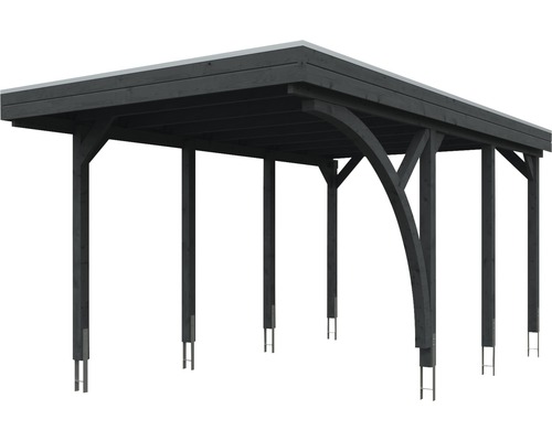 Carport en bois avec toit plat et pieds en acier