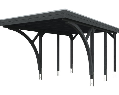 Carport simple SKAN HOLZ Friesland Set 6 avec panneaux de toiture en aluminium, 2 arches de passage, ancrage pour poteaux H 314 x 555 cm gris