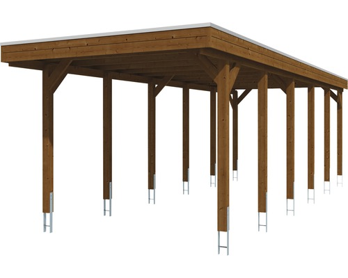 Carport aus Holz mit Flachdach und Stahlpfostenankern