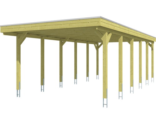 Holzcarport mit Flachdach und Stahlpfostenanker