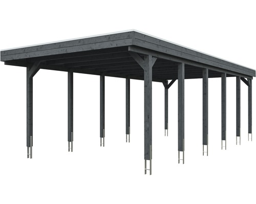 Carport en bois avec toit plat et plusieurs poteaux
