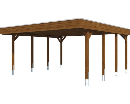 Holzcarport mit Flachdach und Stahlpfosten