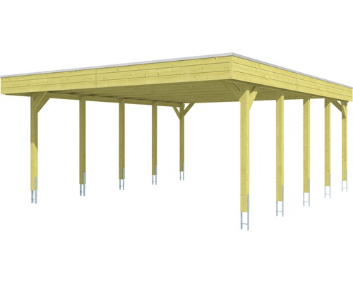 Carport en bois avec poteaux et toit plat